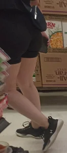 Two fitness girls  in black shorts and leggings in the supermarket [OC]