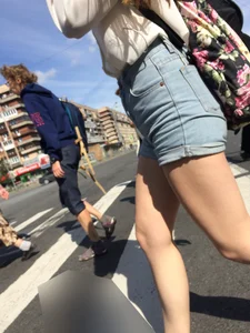 Sexy Girl in Denim Shorts With Awesome Legs on the Crosswalk Huge Creepshots Collection
