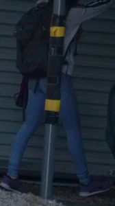 Girl next door teen walking to car in various tight jeans
