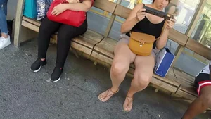 Nice legs at the bus stop