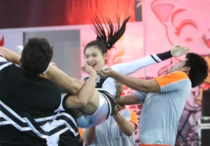 Bunch of athletic Thai cheerleaders at a competition