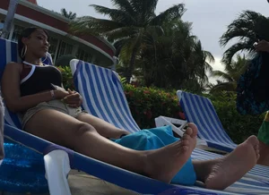 Black friends at the pool in bikinis