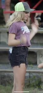 Hot candid blonde wearing denim shorts