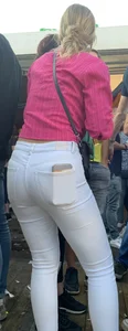 Blond in white tight jeans - very hot