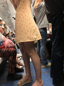 Cute Girl in a Dress with Skinny Legs in Sandals Subway Train Candid Photo