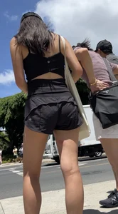 Skinny Chinese in lululemon shorts, leggy