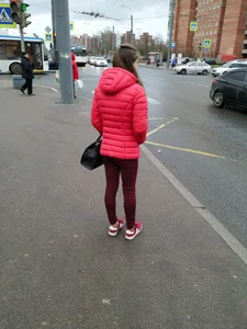 Girl in Purple Jeans City Street Candid