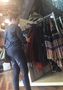 Cute Chubby Girl in Tights Store Candid Photos