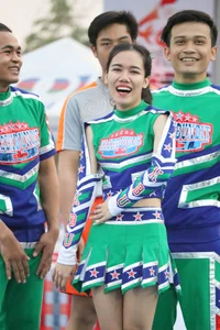 Bunch of athletic Thai cheerleaders at a competition