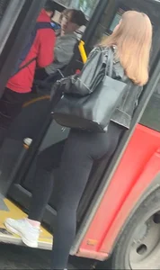 Pretty girl, black leggings, big ass, face