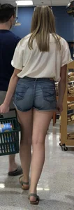 Blondie in jean shorts at the market
