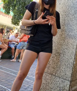 A Masked Girl in Denim Shorts With Sexy Legs Street Creepshots Gallery