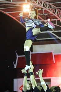 Bunch of athletic Thai cheerleaders at a competition