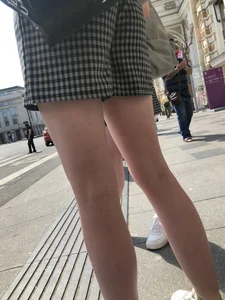 Two Teen Girls in Matching Shorts With Slim Legs on the Crosswalk Large Creepshots Gallery