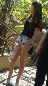 College girl at the zoo in jean short shorts, close up, OC!