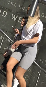 Hot blonde with VTL in grey shorts