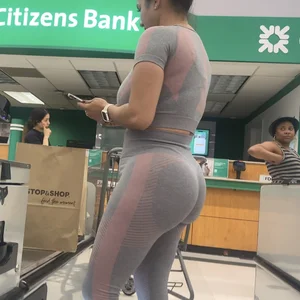 Juicy Booty Latina in Tight Grey Leggings (VTL, See Thru, Faceshot)