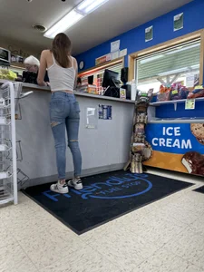 Petite Brunette Babe Tight Torn Jeans