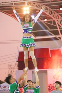 Bunch of athletic Thai cheerleaders at a competition