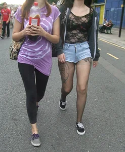 Candid cunny brunette in pantyhose and shorts showing her ass cheeks