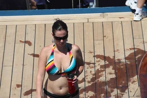 Mostly mature bikini babes on a Carnival cruise