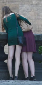 Sexy and beautiful girl in tight green skirt with nice legs and vpl