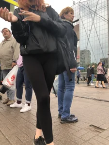 Cute Smoking Girl in Black Tights on the Crosswalk Creepshots Collection