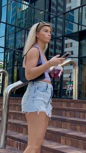 Sexy Blonde In Booty Shorts (faceshots)