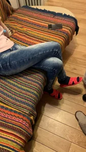 Teen girls' legs and feet in slippers home candid videos
