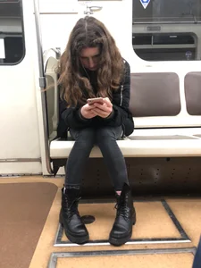 Candid Girl With a Sexy Flat Butt And Legs in Tight Grey Jeans Subway Creepshots Collection - in a Train and on an Escalator