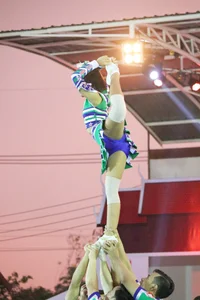 Bunch of athletic Thai cheerleaders at a competition