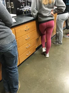 Girl in Pink Yoga Pants in College Classroom Candid