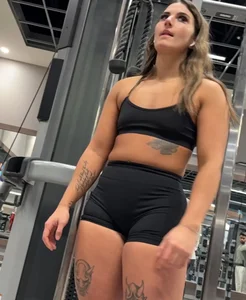(GIFS) Fit Brunette in Tight Tight Aurola Shorts Rolled Up