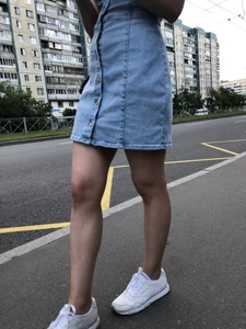 Girl in a Denim Dress and Sneakers with Nice Legs on the Bus Stop Candid Photo Gallery