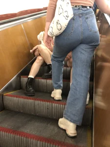 Group of Teens in Short Dresses in a Subway Train and on an Escalator Gallery