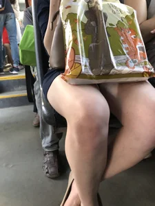 Hot Legs of a Stocky Girl in a Skirt Sitting in a Bus Creepshot Closeup