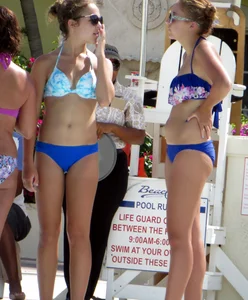 Stills of a beautiful blue eyed bikini babe in blue top