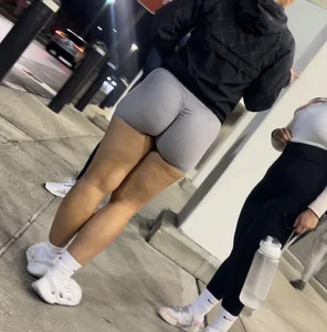 Gym Latina with thick ass and legs in spandex shorts OC