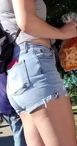Thick white chick in Jean shorts and black