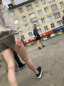 Young Girl With Hot Legs Passing By Adjusting Her Shorts Street Creepshots Series
