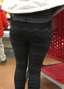Target blonde milf shopping in patterned leggings with a nice booty