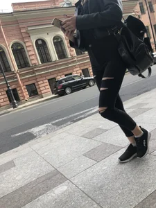 Candid Legs in Black Torn Skinny Jeans Street Creepshots