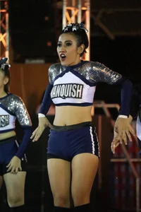Bunch of athletic Thai cheerleaders at a competition