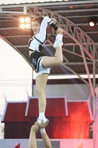 Bunch of athletic Thai cheerleaders at a competition