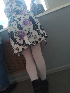 Girl in a Dress and White Pantyhose Bending Over the Windowsill Classroom Candid Photos