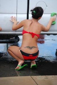 Various sexy girls at car washes in bikinis