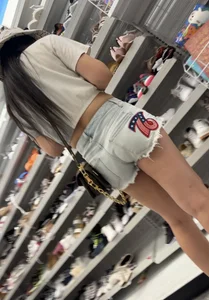 Cute Asian girl with jean shorts riding up her butt (OC)
