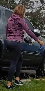 Chubby Girl in Grey Leggings at a Parking Lot Creepshots Collection
