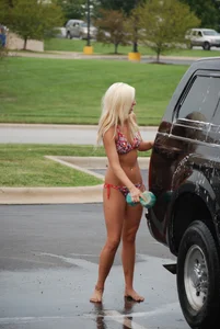 Various sexy girls at car washes in bikinis