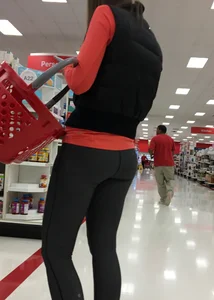 Skinny and tall milf shopping at Target in tight leggings
